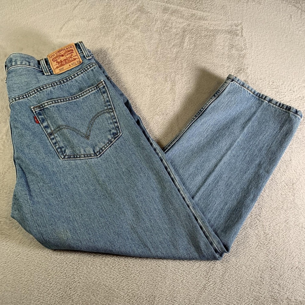 Vintage Levis 505 Jeans Mens 40x30 Blue Light Wash Regular Straight 100% Cotton